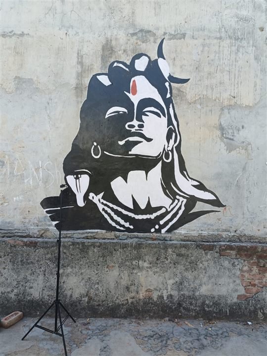 Black and white Mahadev wall mural on textured wall